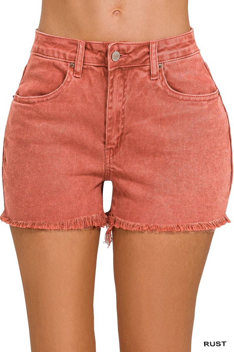 Washed Fray Hem Shorts