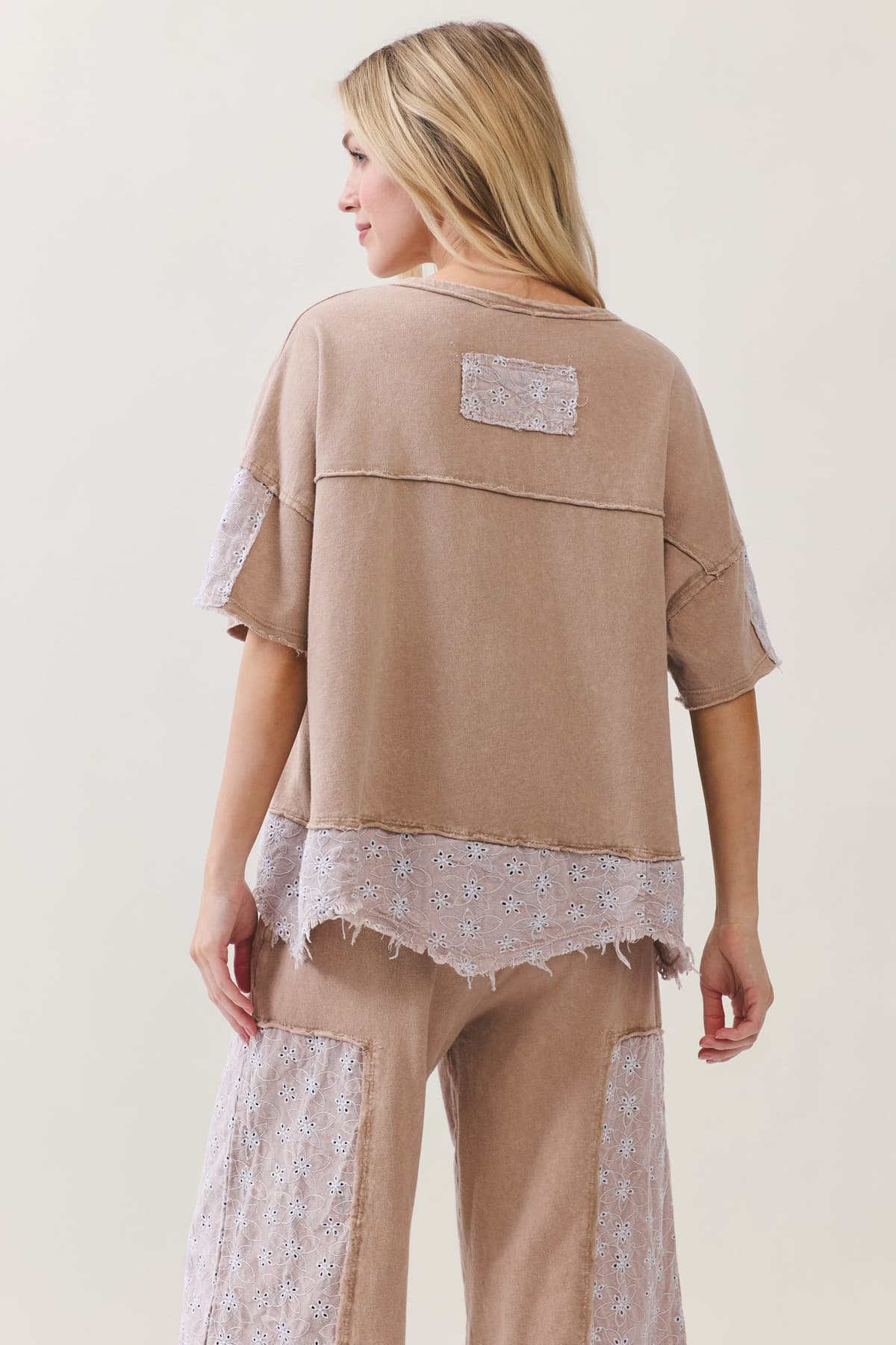 Mineral Washed Eyelet Lace Top