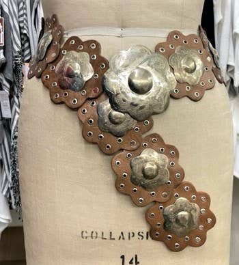 DAIRI Tan Leather Belt with Stainless Steel Flowers