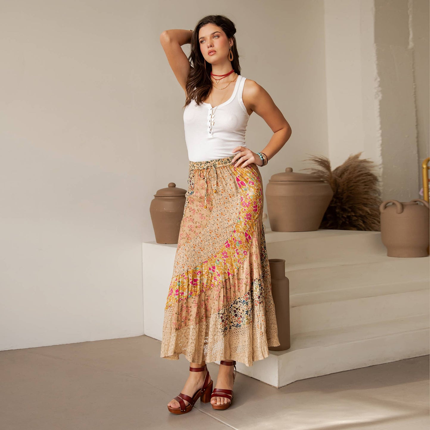 Boho Patchwork Maxi Skirt
