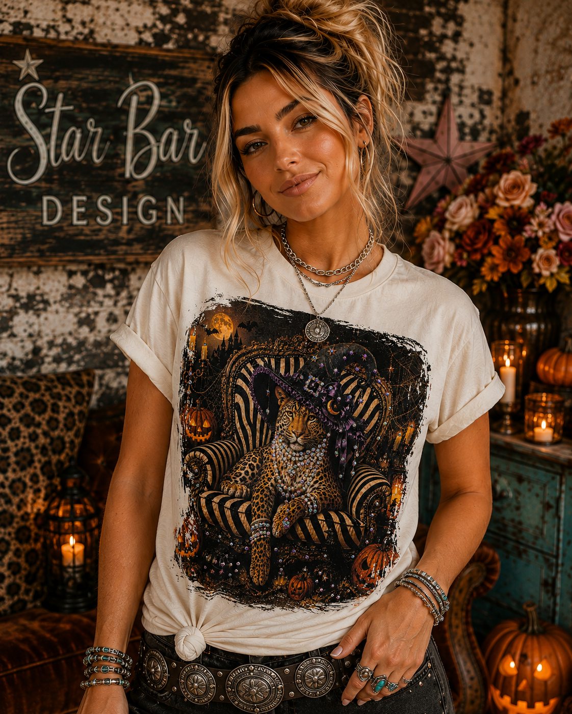 Halloween Cheetah Tee with Crystals