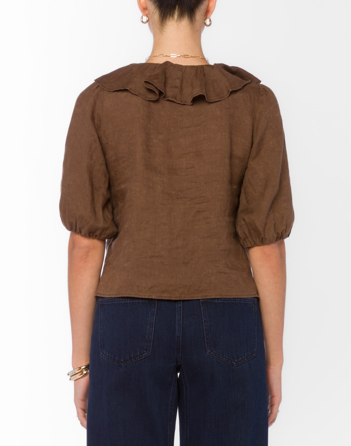 Milan Tamarind Ruffle Detail Linen Top