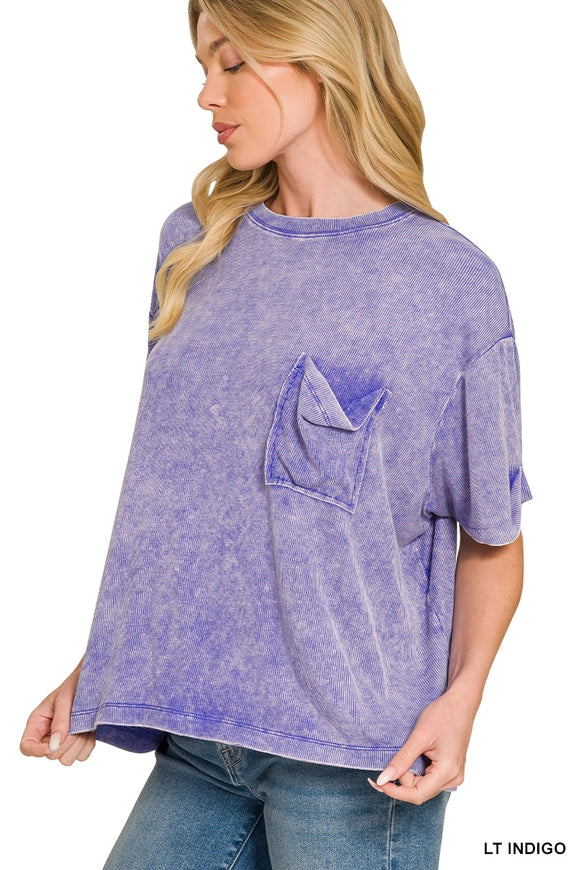 Washed Ribbed Cuffed Sleeve Top - 9 colors