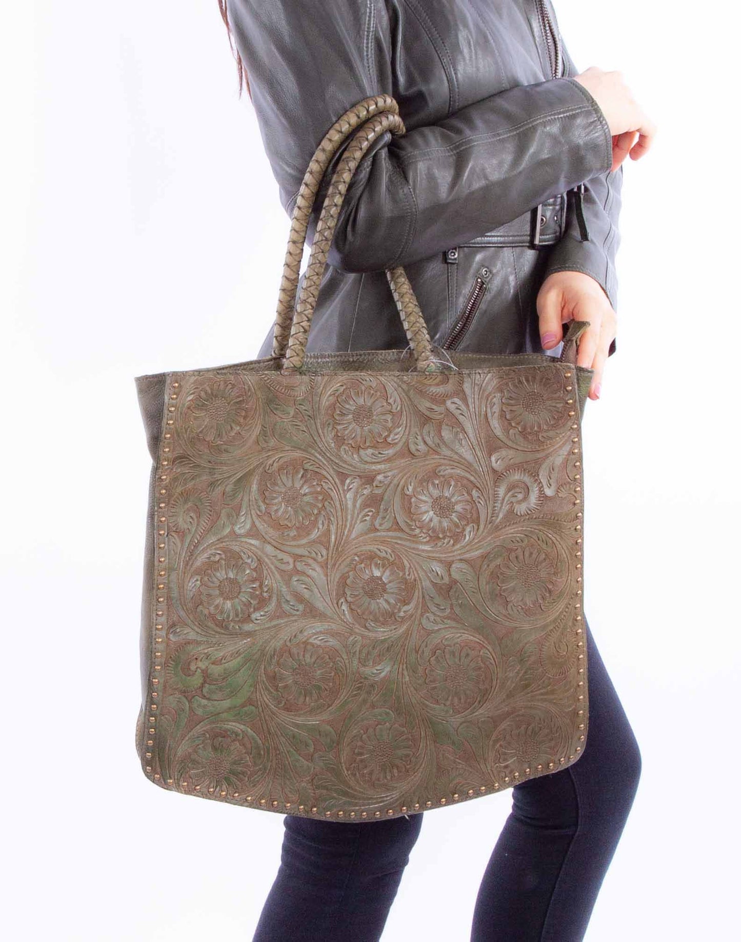 Scully Floral Sage Green Leather Bag