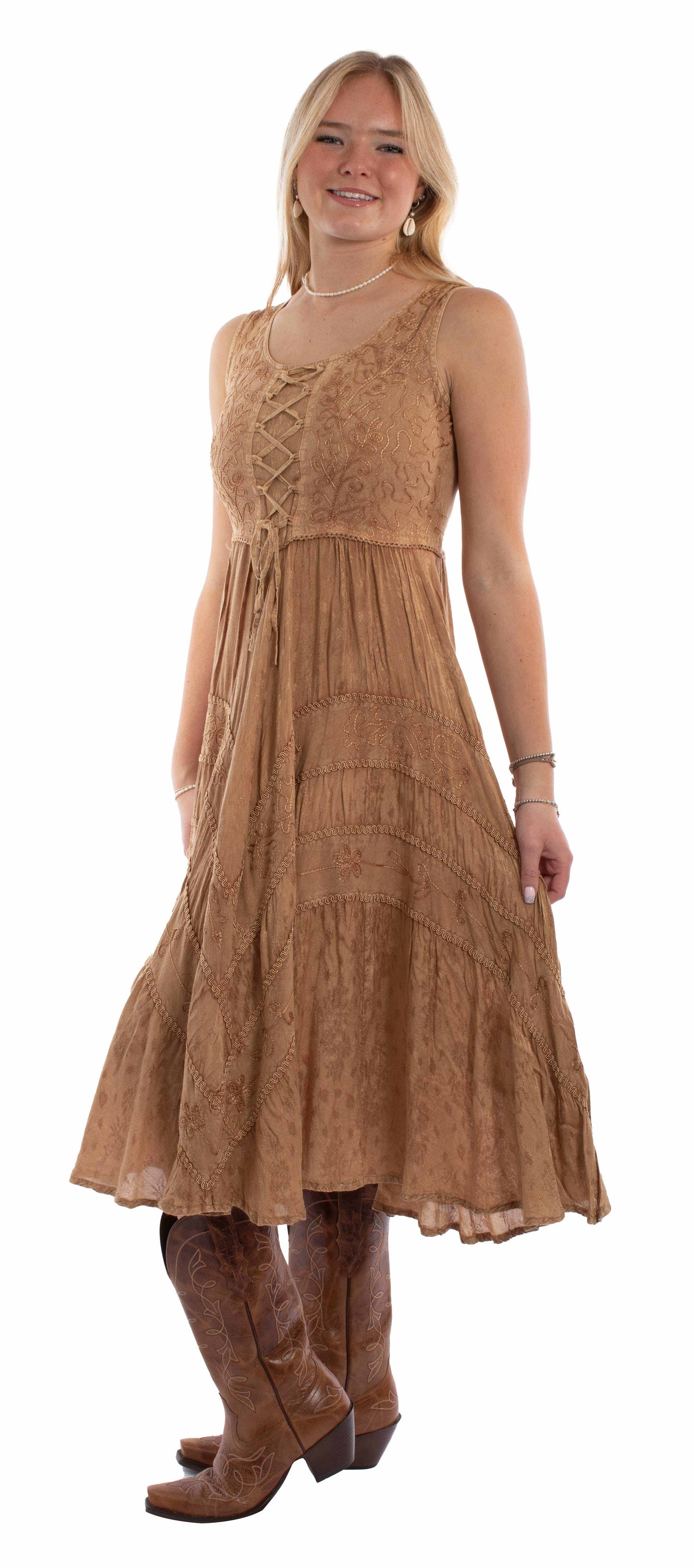 Scully Lace Up Dress - Beige