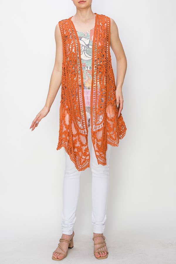 Rust Crochet Lace Vest