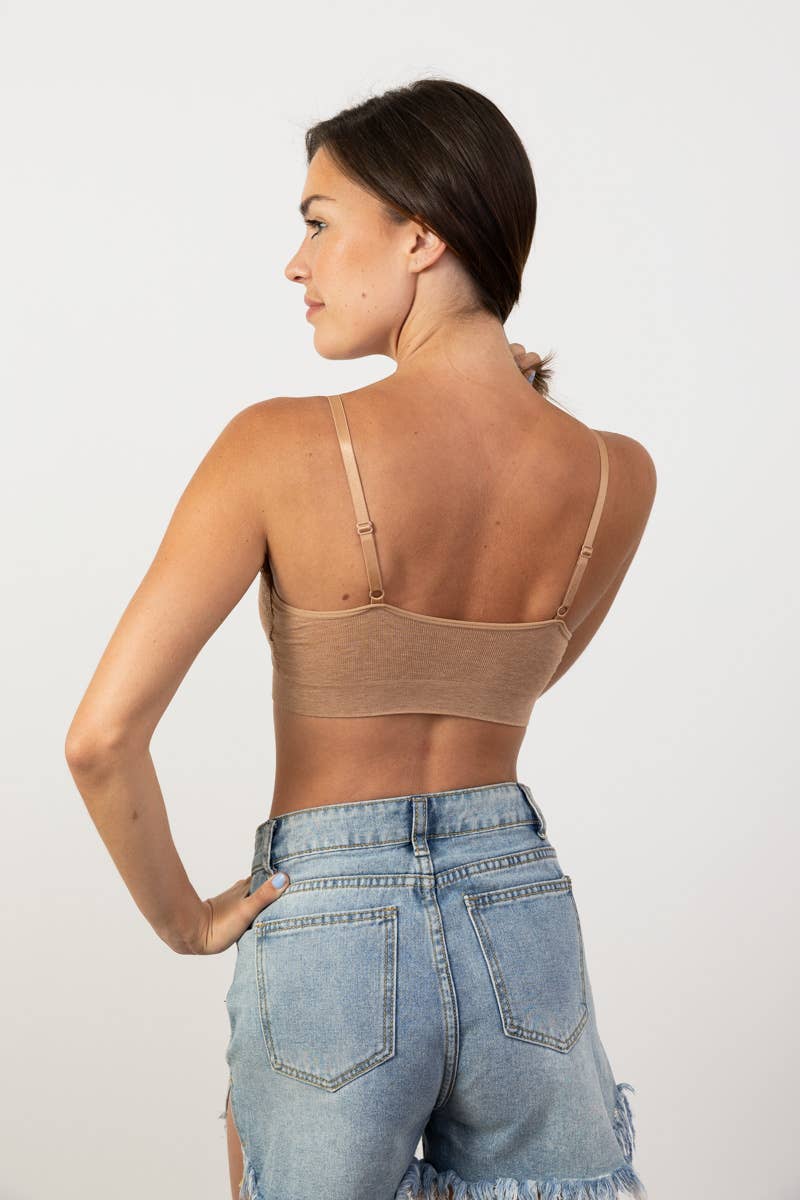 Soft Lace Trim Ribbed Padded Seamless Bralette