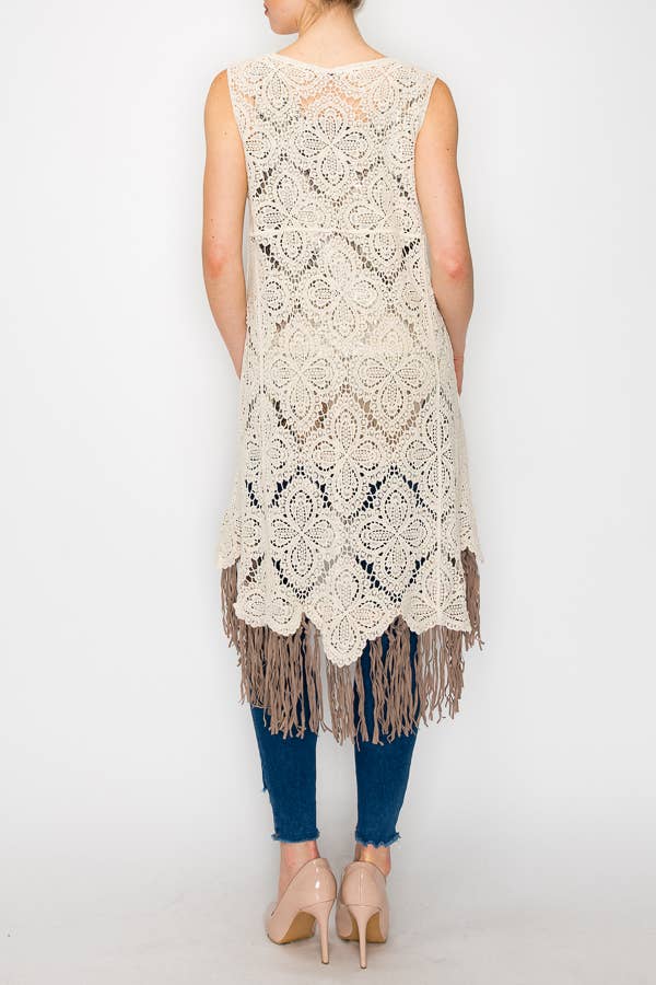 High-Low Crochet Vest With Fringe