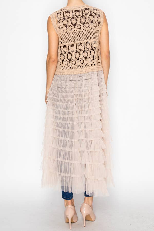 Crochet Vest With Tiered Mesh Layer