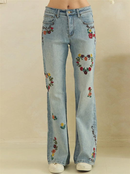 Oli & Hali Floral Heart Embroidery Stretch Jeans