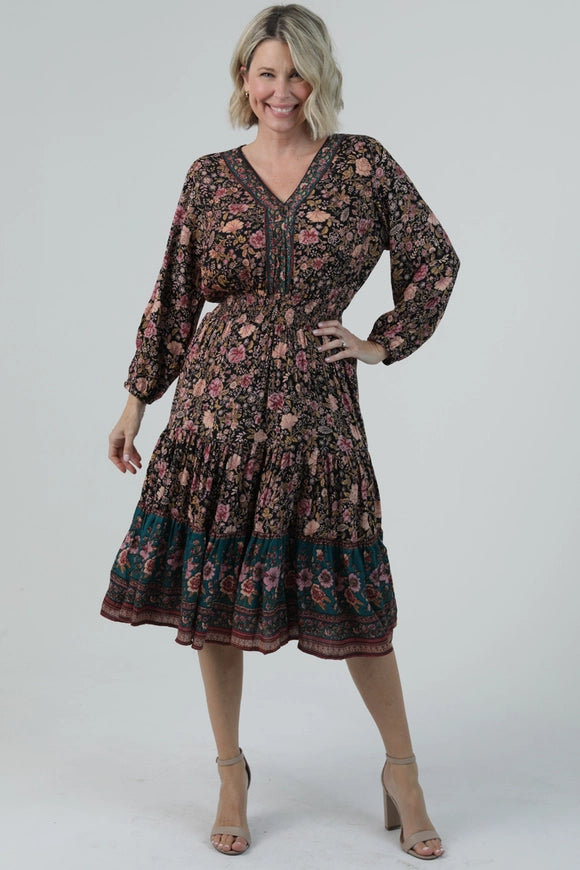 Lola P V-Neck Tiered Maxi Dress