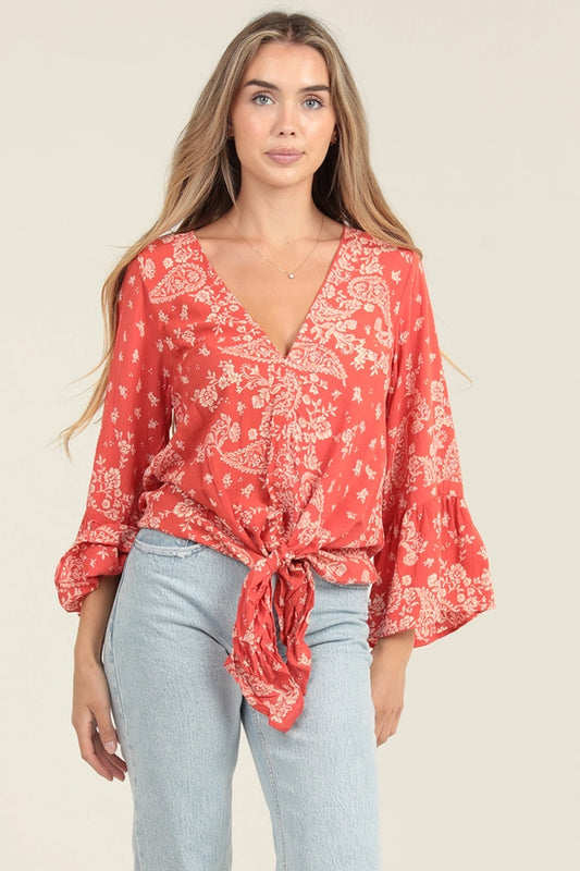 Bohemian Paisley Bell Sleeve Top