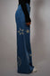 Moon And Star Embroidered Wide Leg Denim Jean