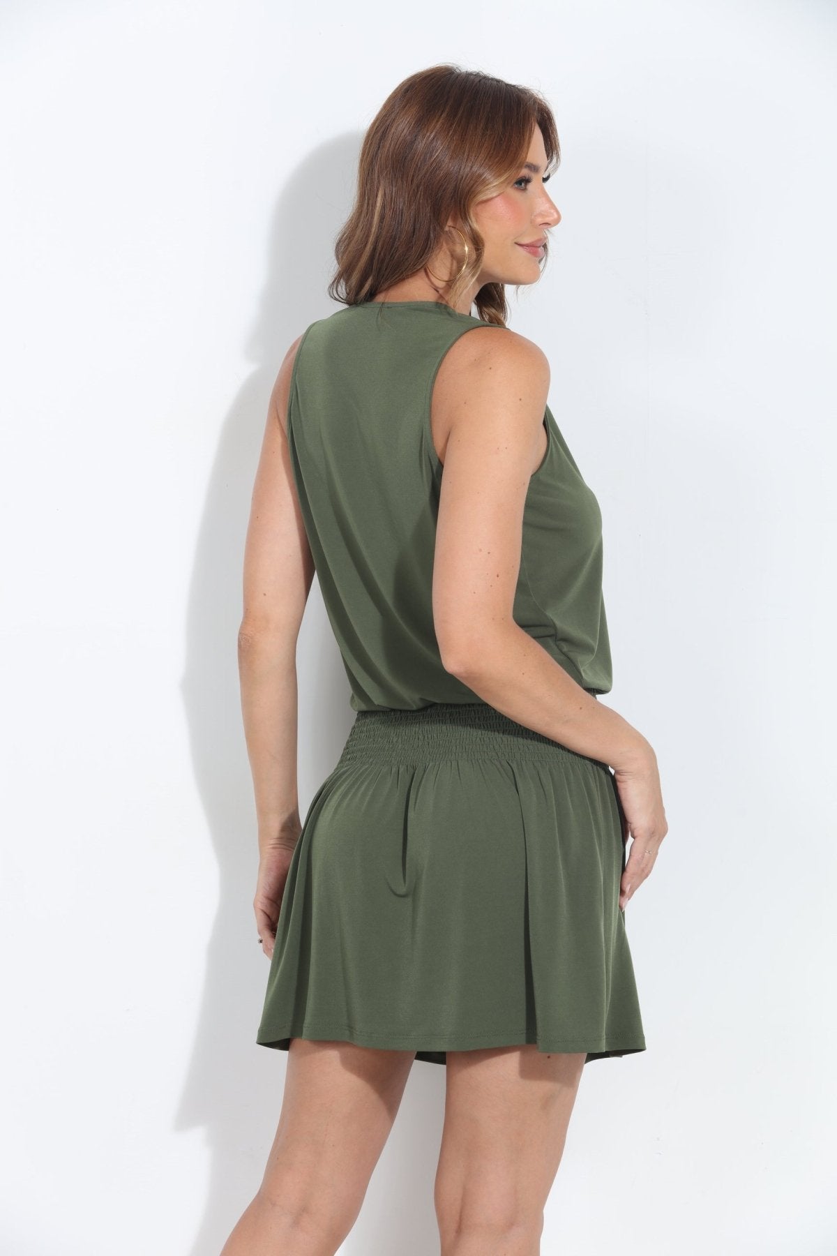 Veronica M V-Neck Tank Dress - Red and Olive