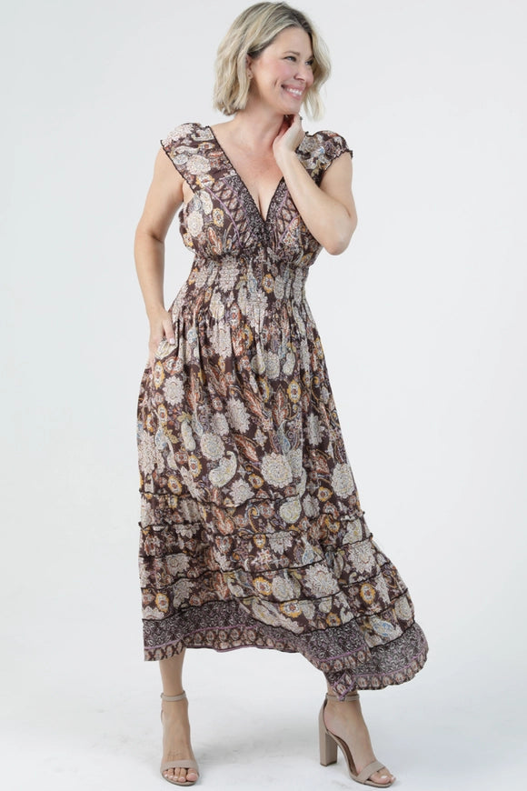 Lola P V-Neck Maxi Dress With Pockets