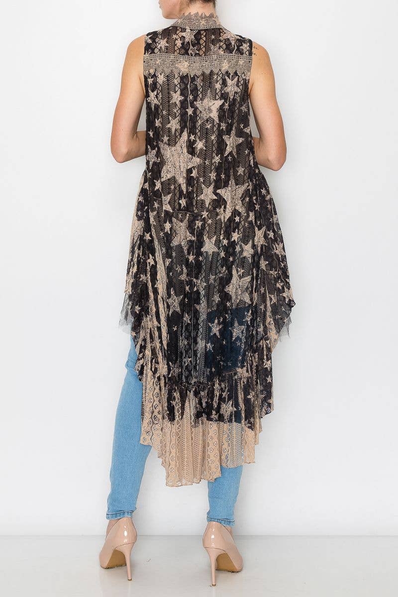 Flowy High-Low Lace Boho Star Duster Vest