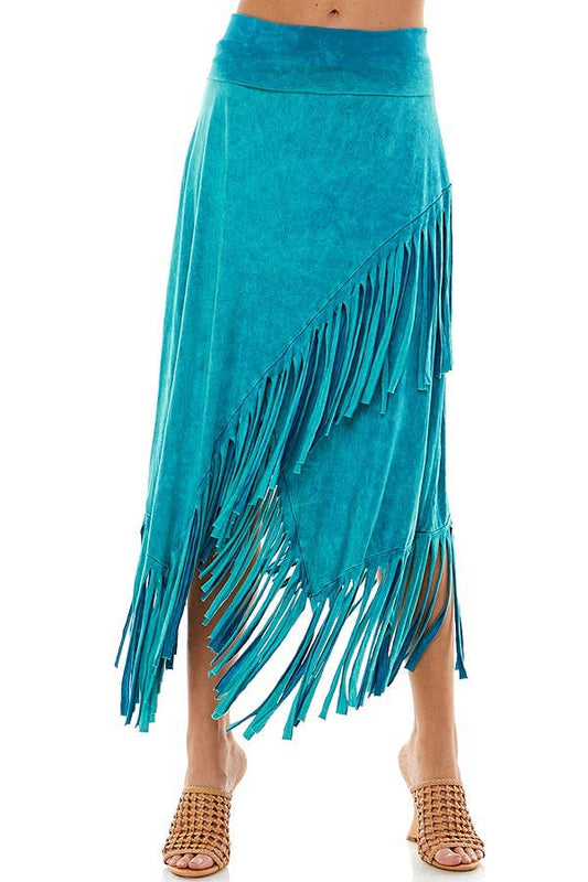 Mineral Wash Fringe Skirt - Jade
