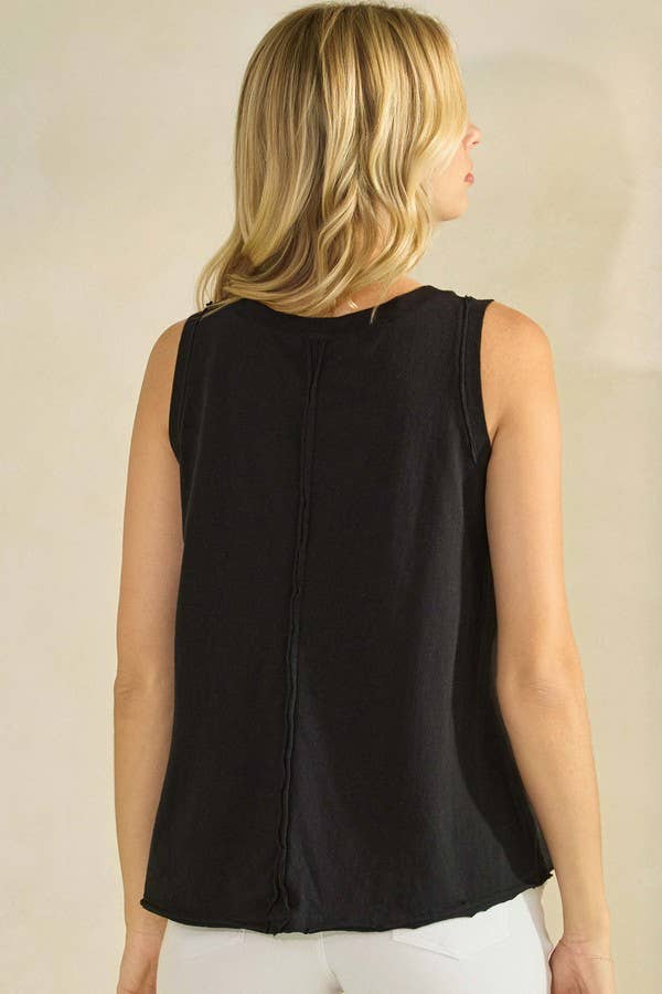 Essential Raw Edge Cotton Tank - White, Mocha, Black