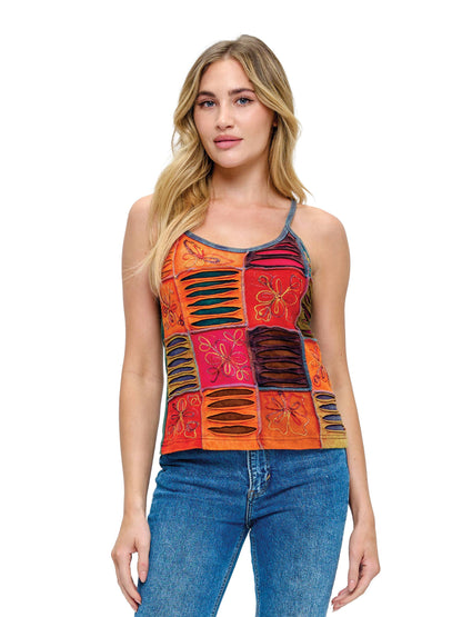 Boho Razor Cut Patch Embroidered Tank Top 