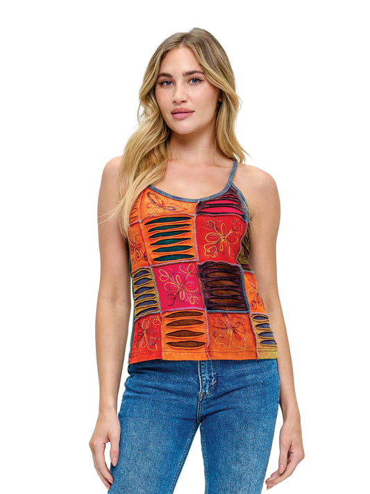 Boho Razor Cut Patch Embroidered Tank Top 