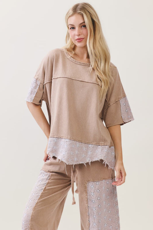 Mineral Washed Eyelet Lace Top