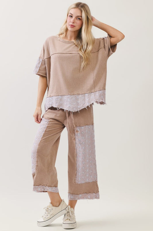 Mineral Washed Eyelet Lace Top