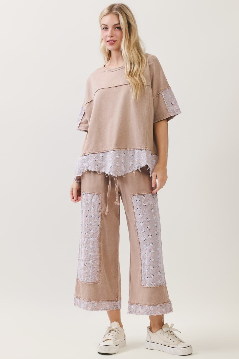 Mineral Washed Eyelet Lace Top