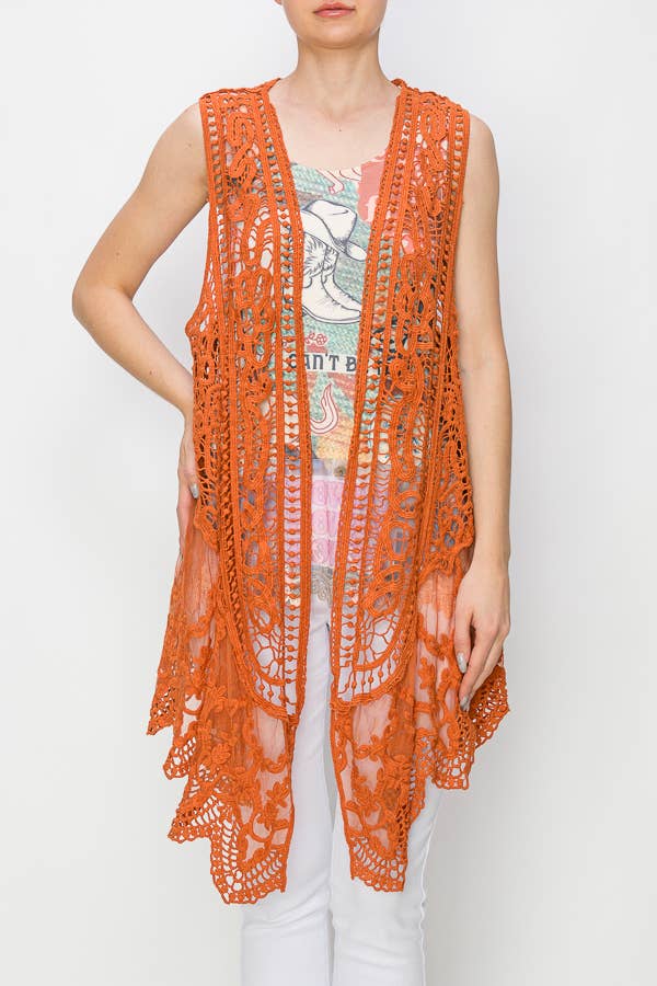 Rust Crochet Lace Vest