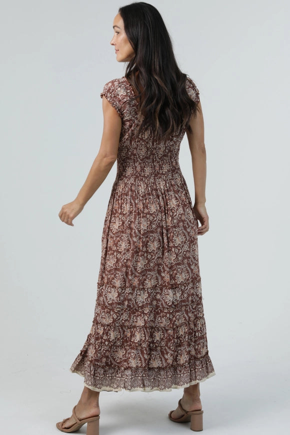 V-Neck Maxi Dress With Pockets - Brown