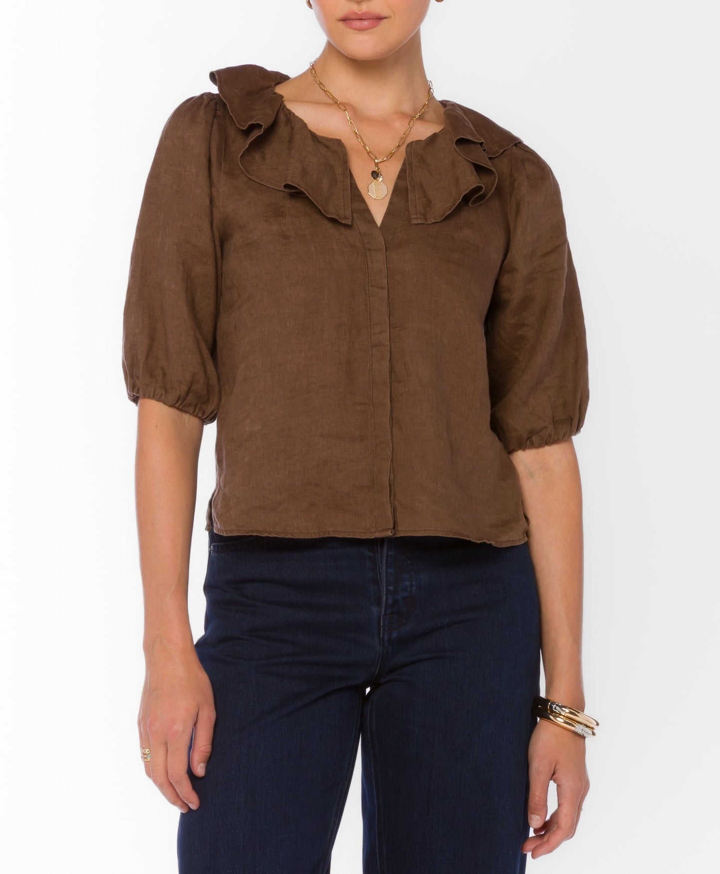 Milan Tamarind Ruffle Detail Linen Top
