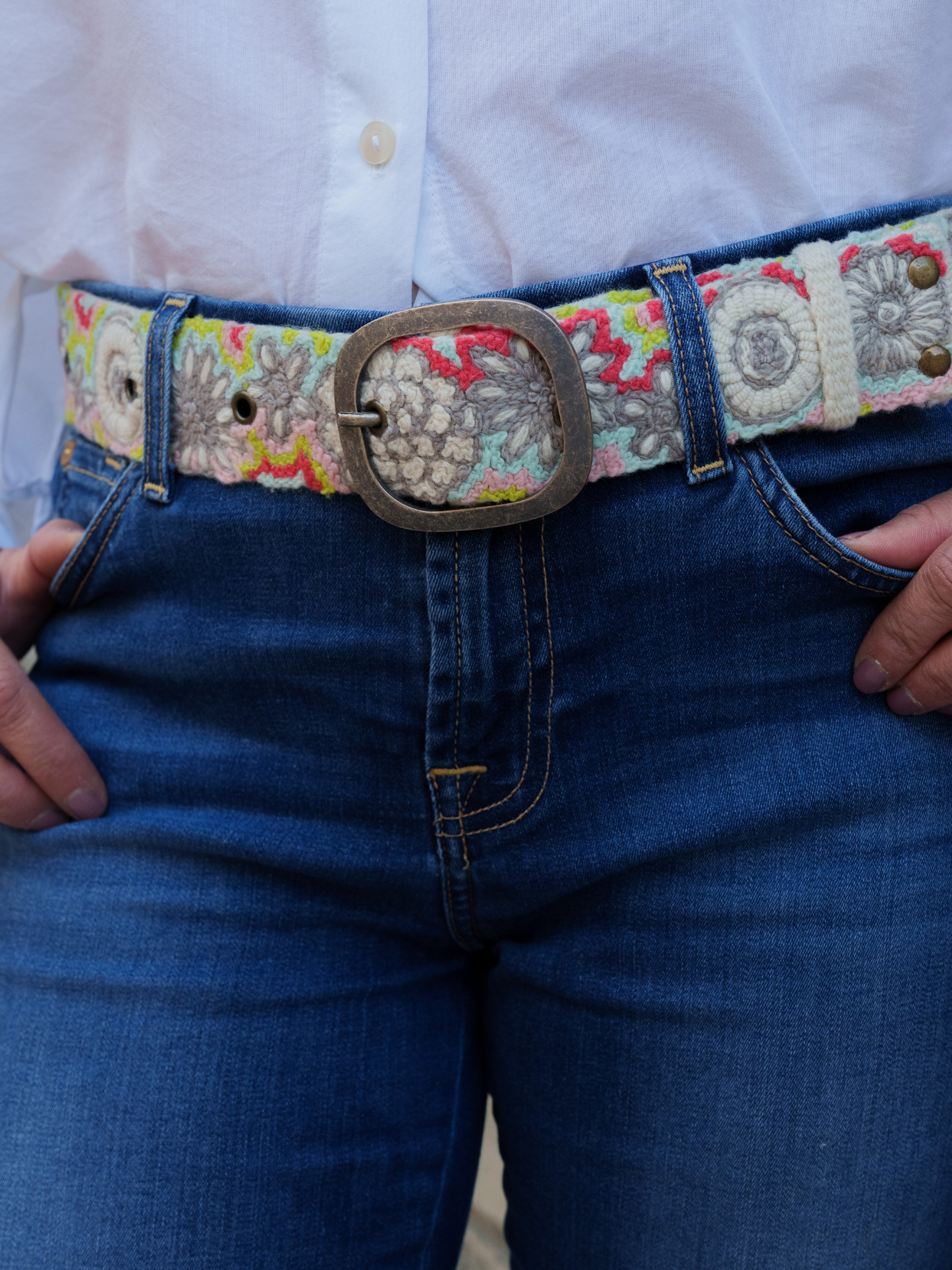 Flower Power Embroidered Wool Belt