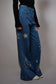 Moon And Star Embroidered Wide Leg Denim Jean