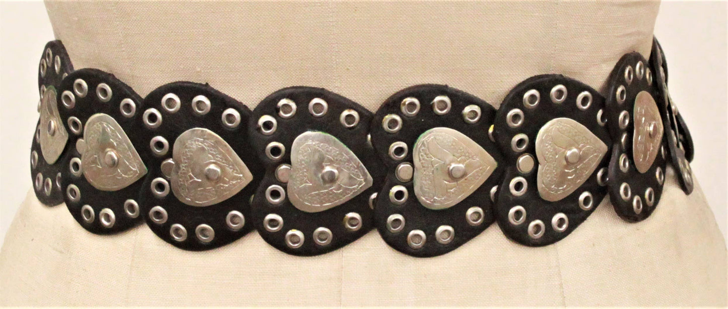Handcrafted Black Hearts Leather Belt