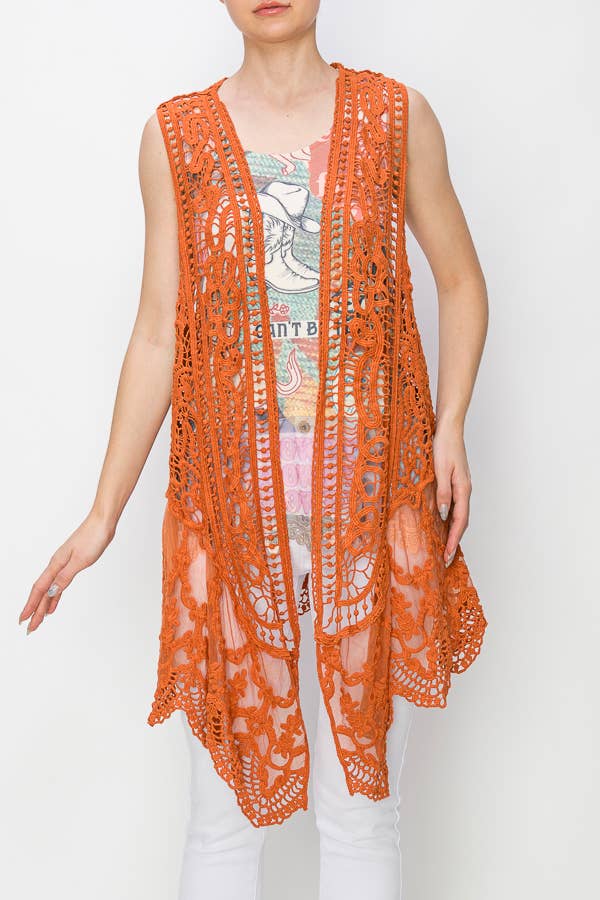 Rust Crochet Lace Vest