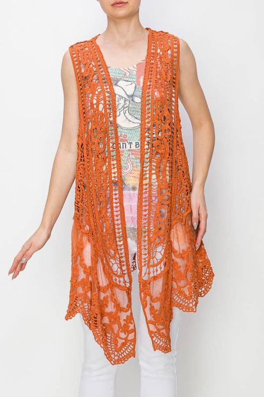 Rust Crochet Lace Vest