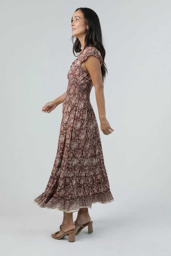 V-Neck Maxi Dress With Pockets - Brown