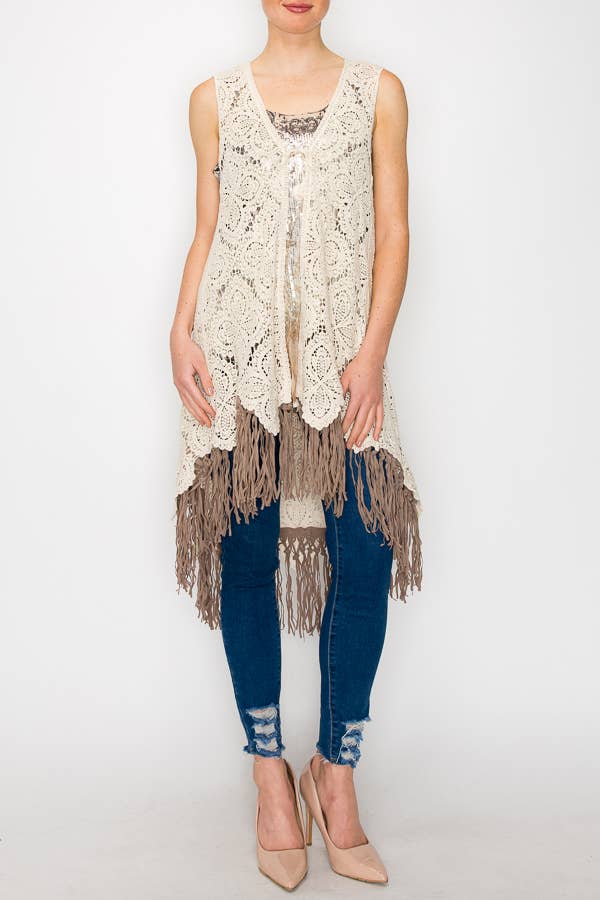 High-Low Crochet Vest With Fringe