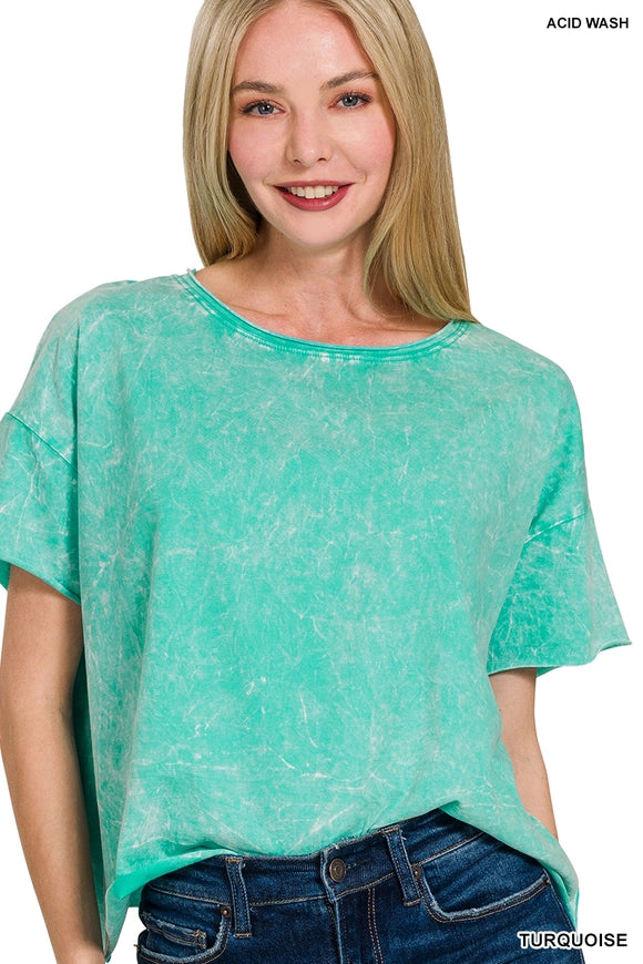 Washed Crew Neck Crop T-Shirt