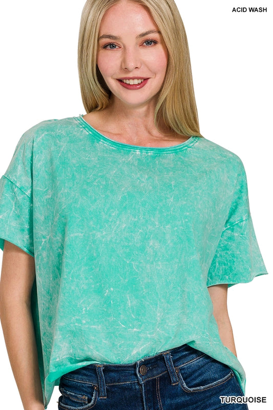 Washed Crew Neck Crop T-Shirt