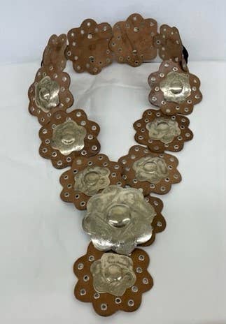 DAIRI Tan Leather Belt with Stainless Steel Flowers