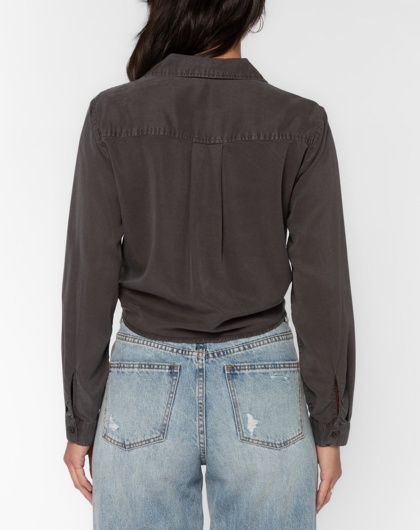 Slate Button-Up Tie Front Top