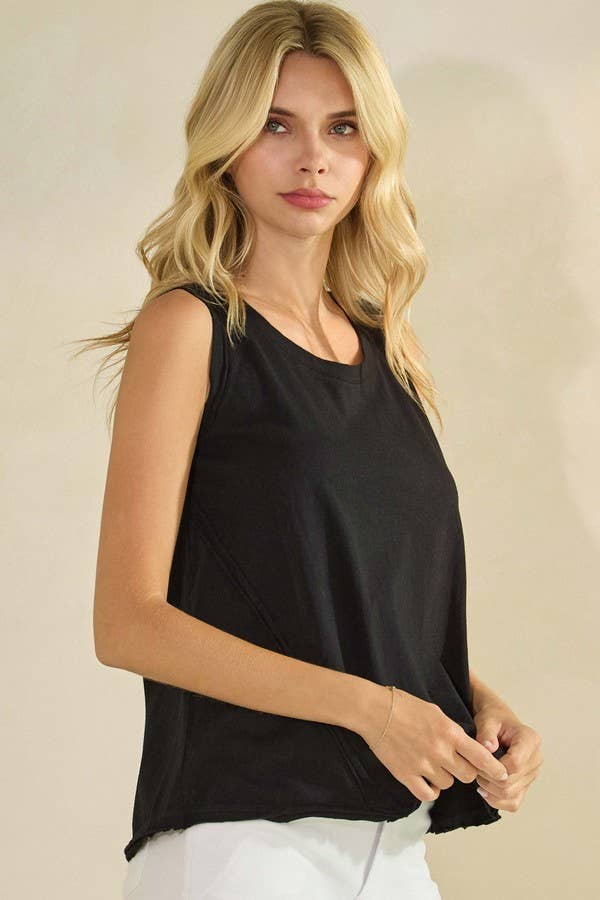 Essential Raw Edge Cotton Tank - White, Mocha, Black