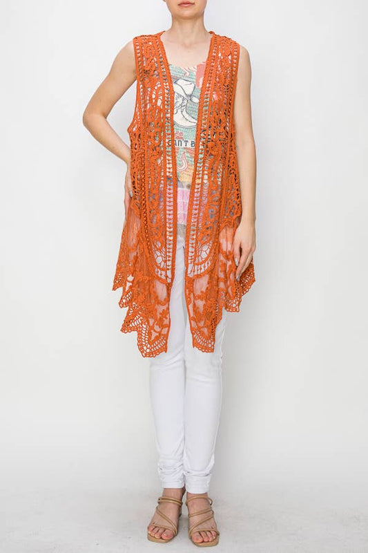 Rust Crochet Lace Vest