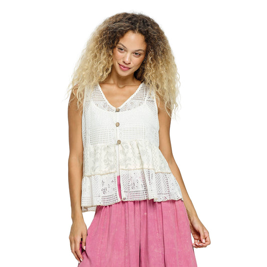 Boho Floral Vest Button Up