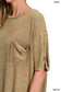 Washed Ribbed Cuffed Sleeve Top - Mocha, Light Olive