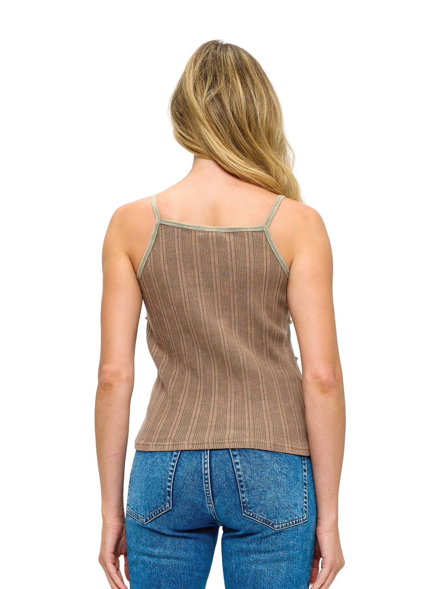 Boho Patchwork Ribbed Tank Top - Brown