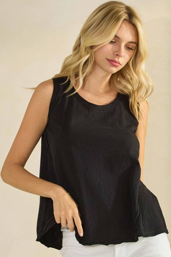 Essential Raw Edge Cotton Tank - White, Mocha, Black