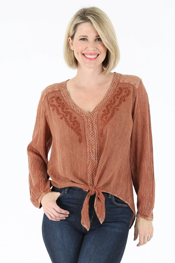 Tie Waist Embroidered Top