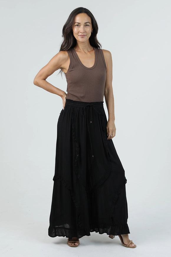 Wide Leg Pants With Ruffle Detail