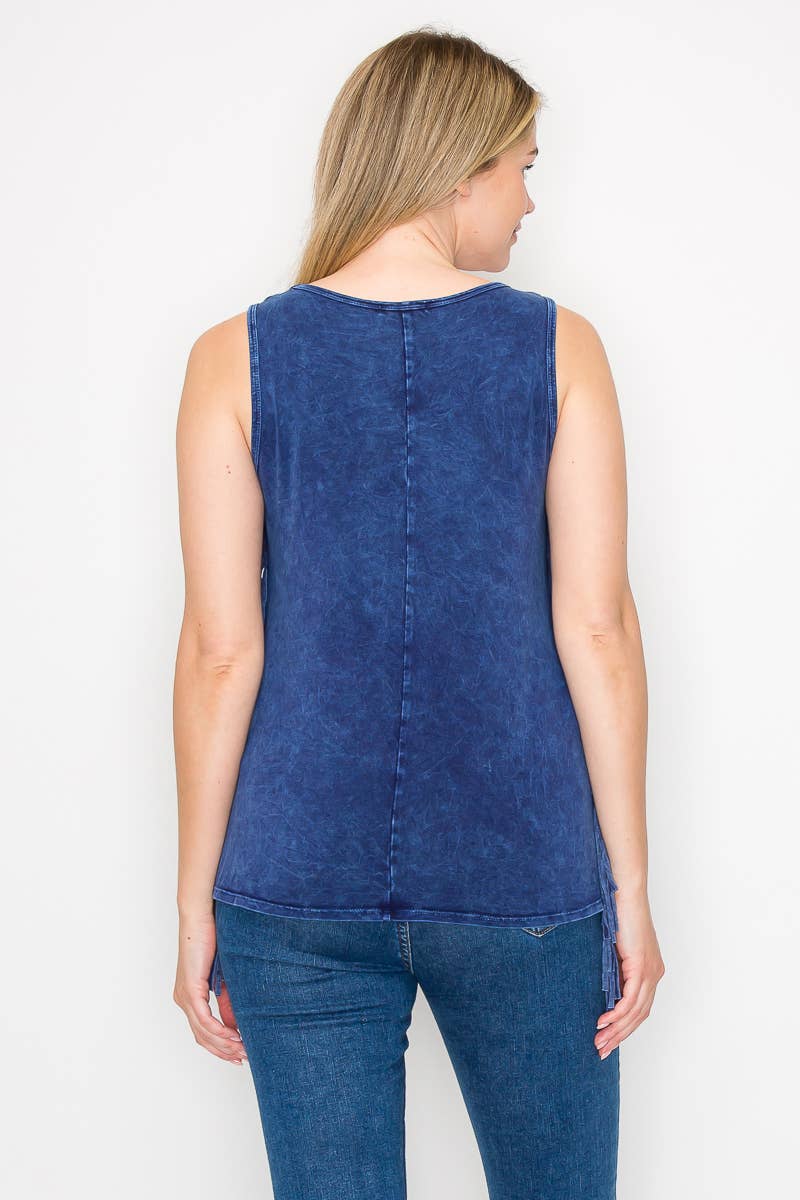 Mineral Wash Side Fringe Sleeveless Top